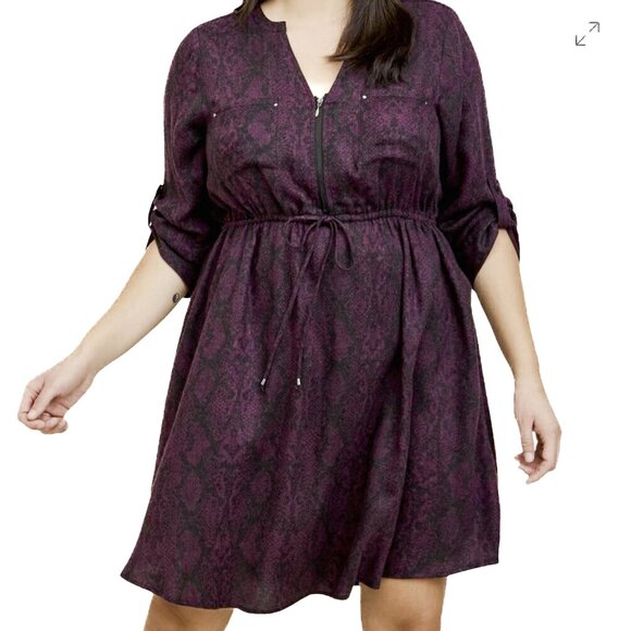 torrid Dresses & Skirts - torrid Mini Brushed Rayon Purple Snake Print Drawstring Shirt Dress Size 1 - NWT
